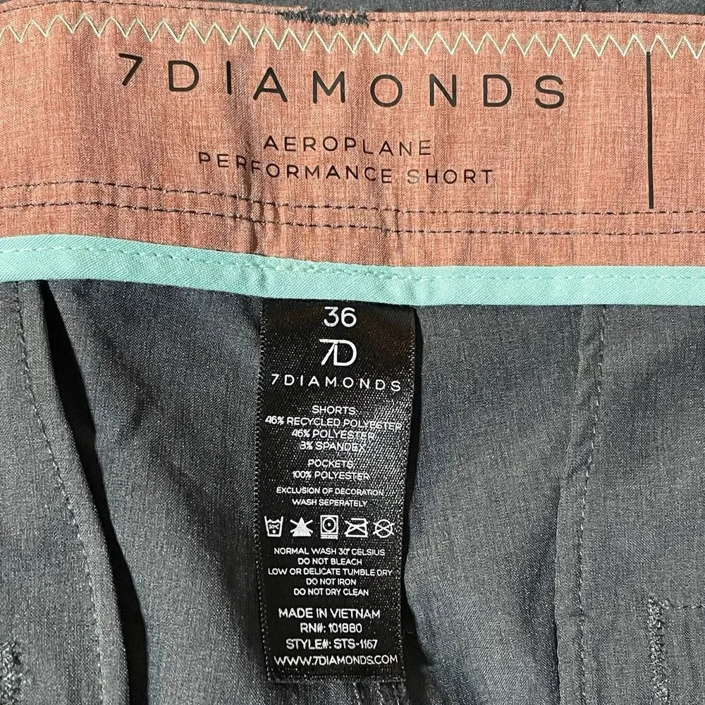 7 Diamonds Aeroplane Hybrid Stretch Performance 10” Chino Shorts Men’s 36 Gray - Picture 14 of 16